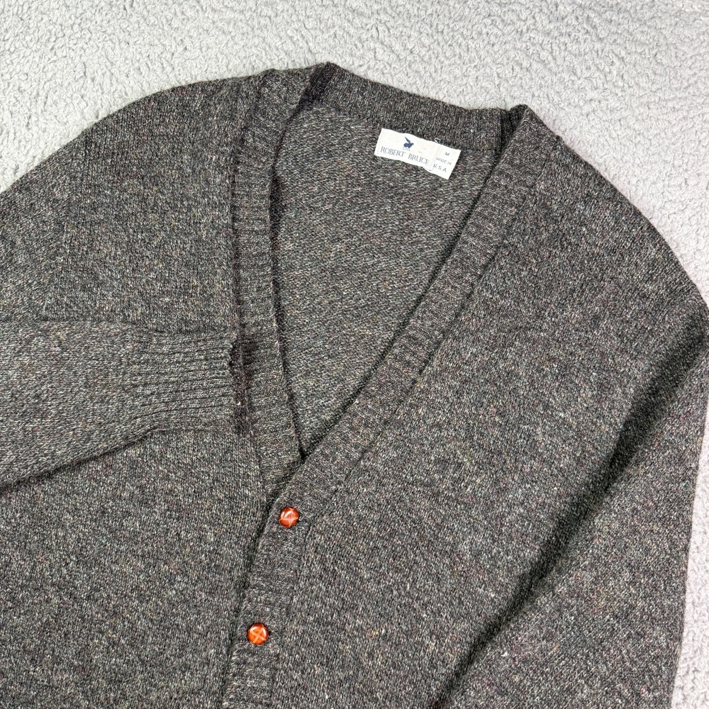 Vintage Robert Bruce Cardigan Sweater Mens M Gray USA Wool 70s 80s Grandpa